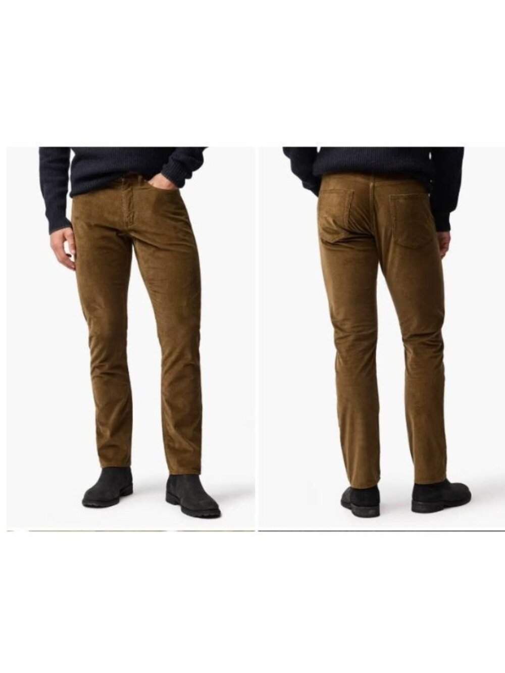 &Denim Straight Corduroy Pants Mid Rise Mens Size 34 Brown Slim Fit